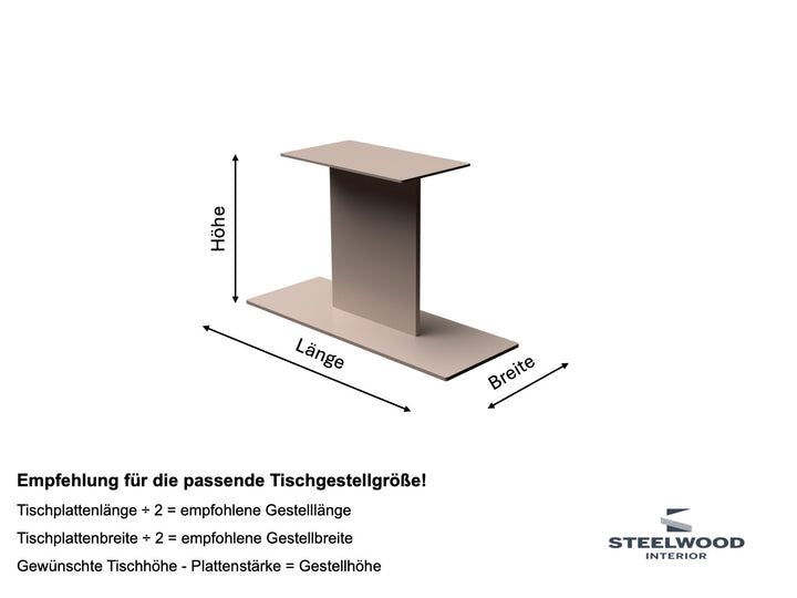 Grafik Abmessungen berechnen Tischgestell Stahl Mittelfuß