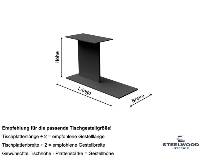 Ansicht der Berechnung der Maße. für. das Mittelfuß Tischgestell Lova 