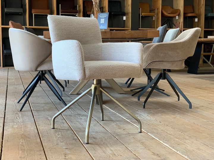 Stuhl aus Stoff zum Drehen – moderner drehbarer Esszimmerstuhl mit gepolsterter Sitzschale und Metallgestell