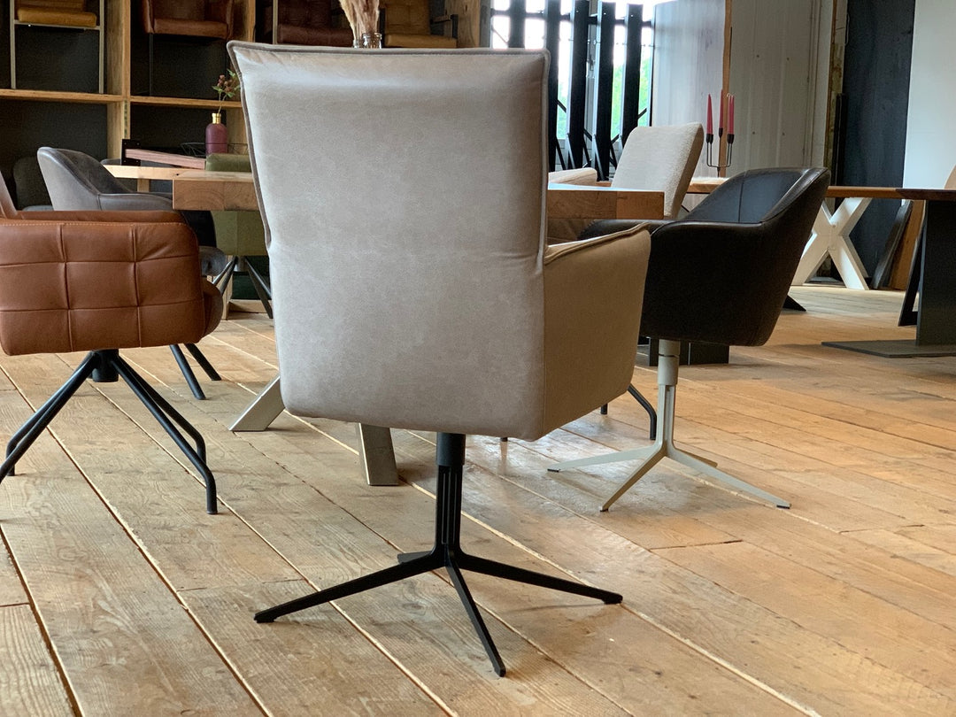 Ansicht Stuhlrücken Moderner Drehstuhl Leder mit hoher Rückenlehne in Beige 