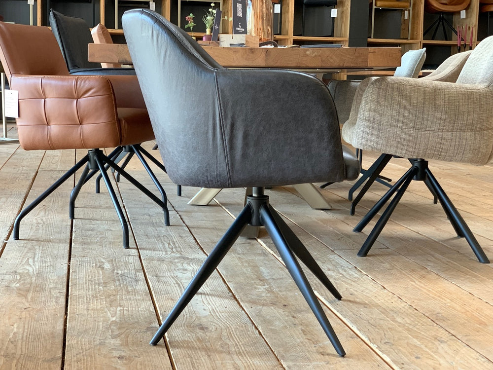 Seitenansicht Stuhl Esszimmer Leder drehbar schwarzes Leder 